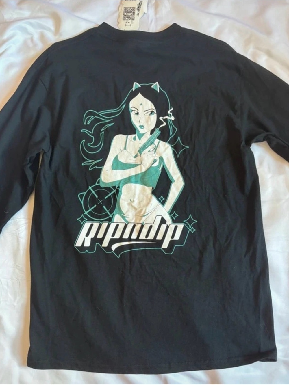 Ripndip Black Long-Sleeve Tee with Teal Graphic Anime Art